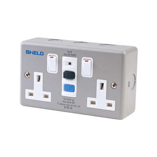 Two gang RCD switched socket metalclad