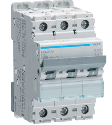MCB 3 pole 20A type D 10kA