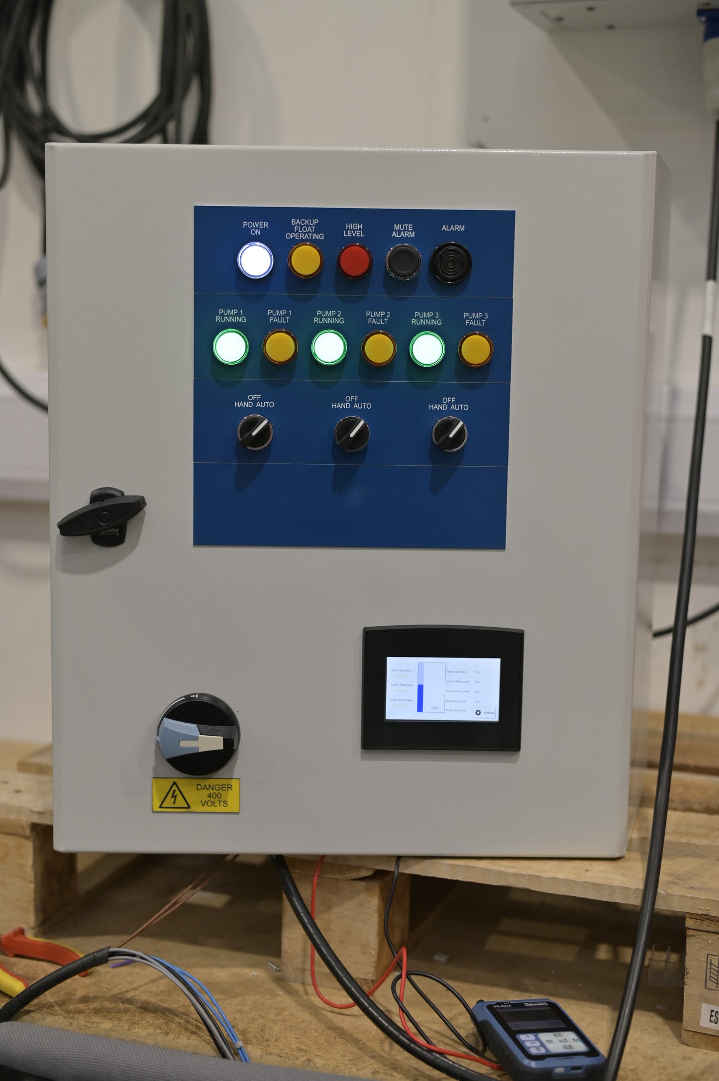 Triple pump control panel 400V star/delta start 12-17A FLC ultrasonic level control w/ VFC's